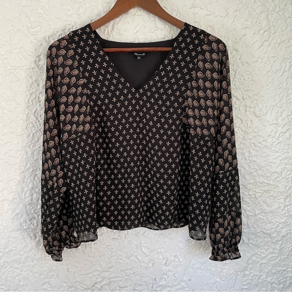 Women’s Madewell Sheer-Sleeve Top in Brushstroke Paisley Mix Size Small Black - Picture 2 of 10